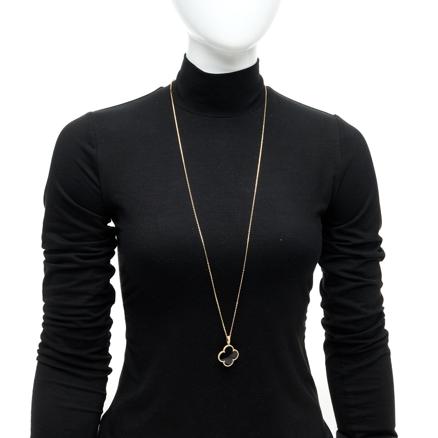 Van Cleef & Arpels 18K Yellow Gold Black Onyx Magic Alhambra Pendant Necklace 2 of 5