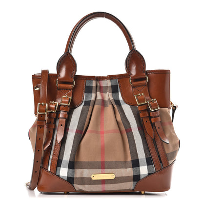 Burberry House Check Bridle Calfskin Small Whipstitch Tote Dark Tan 1 of 16