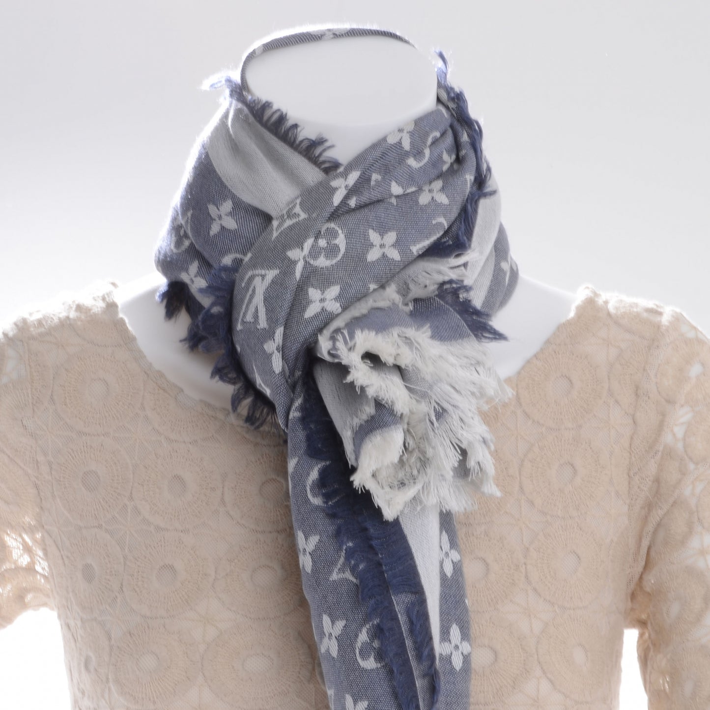 Wool Silk Monogram Denim Shawl