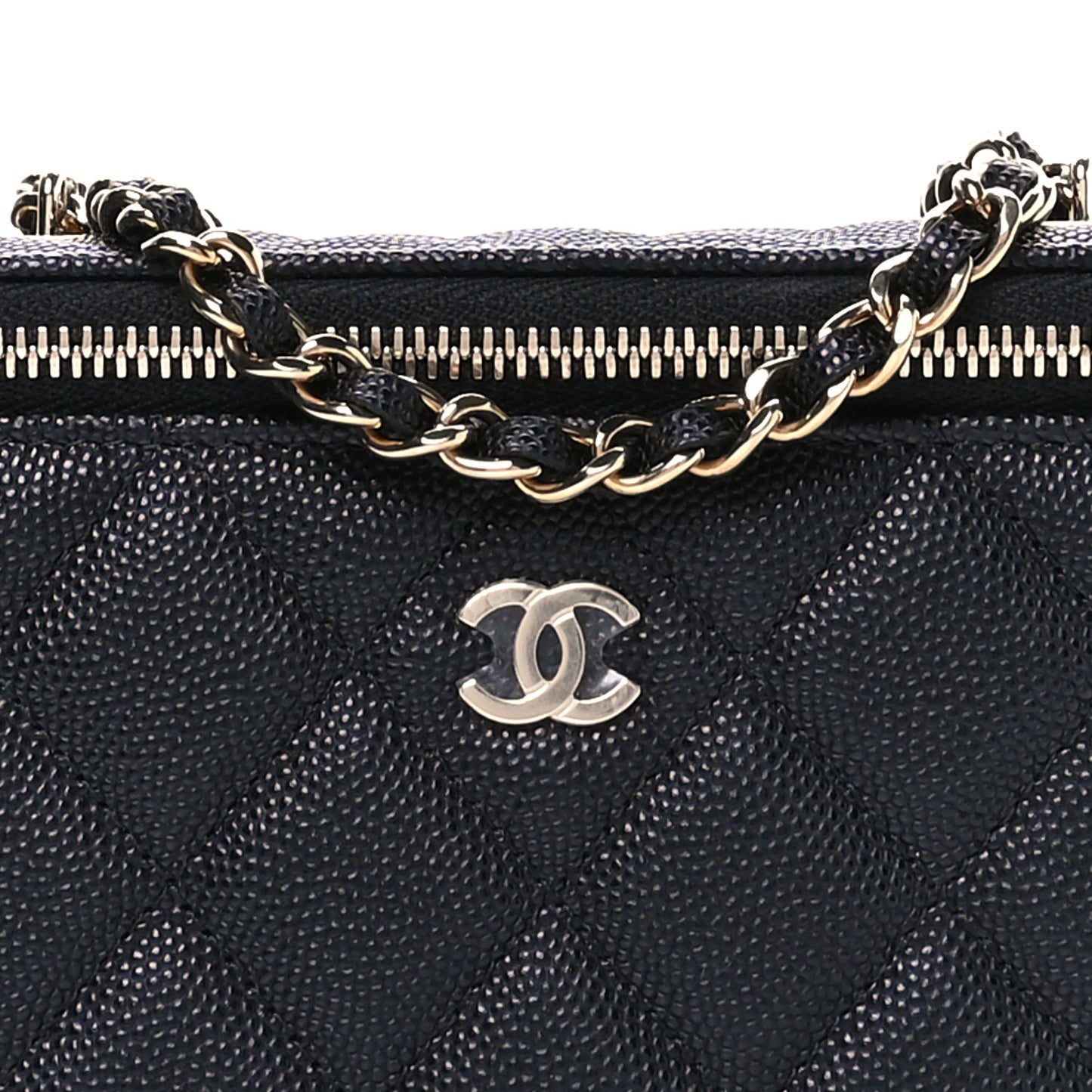 Caviar Quilted Small Vanity Case With Chain Black