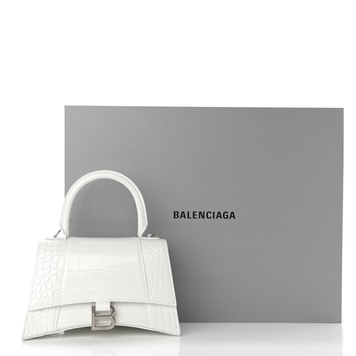 Balenciaga Calfskin Crocodile Embossed Small Hourglass Top Handle Bag White 13 of 13