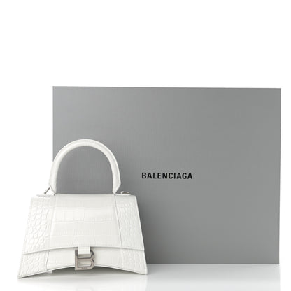 Balenciaga Calfskin Crocodile Embossed Small Hourglass Top Handle Bag White 13 of 13