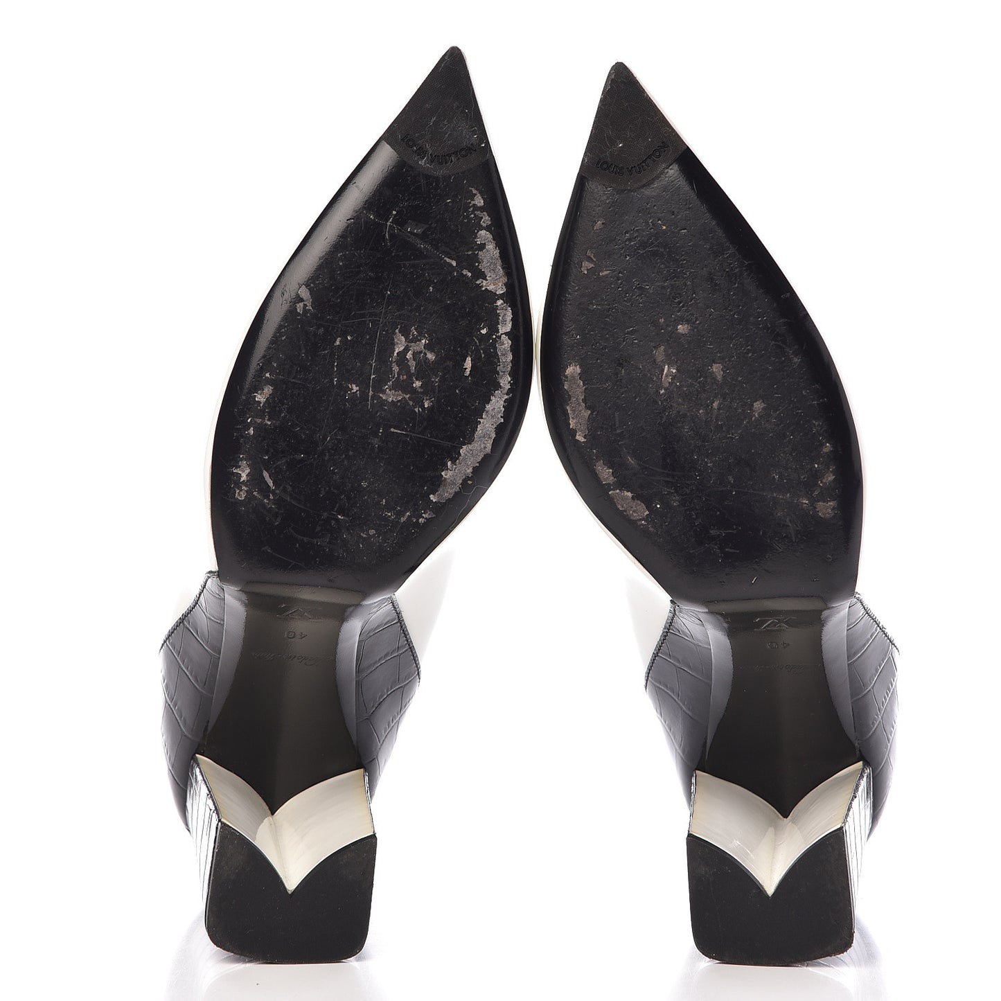 Calfskin Crocodile Embossed Matchmake Pumps 40 Black White
