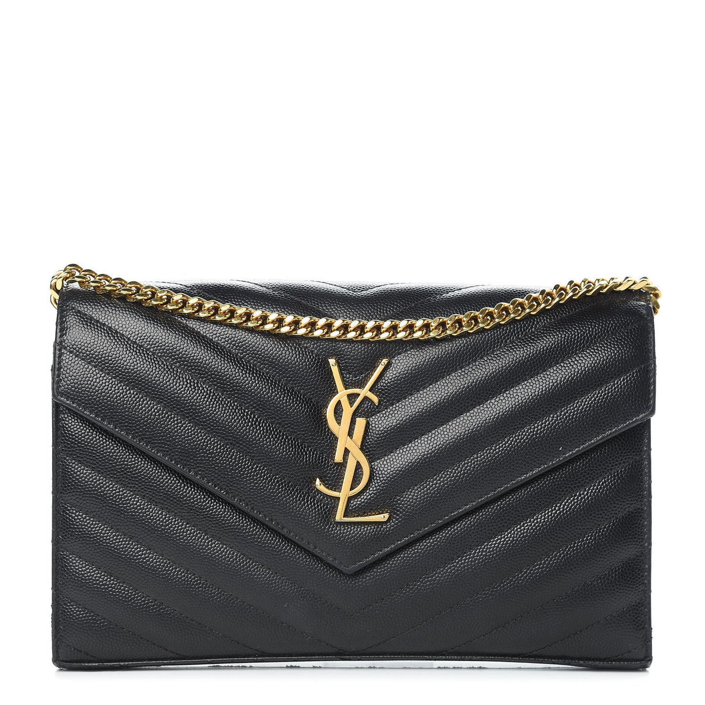 Grain De Poudre Matelasse Chevron Monogram Chain Wallet Black