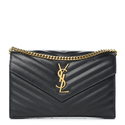 Saint Laurent Grain De Poudre Matelasse Chevron Monogram Chain Wallet Black 1 of 15