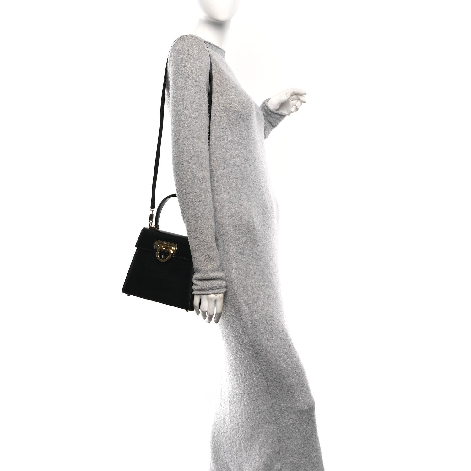 Salvatore Ferragamo Hammered Calfskin Small Iconic Top Handle Bag