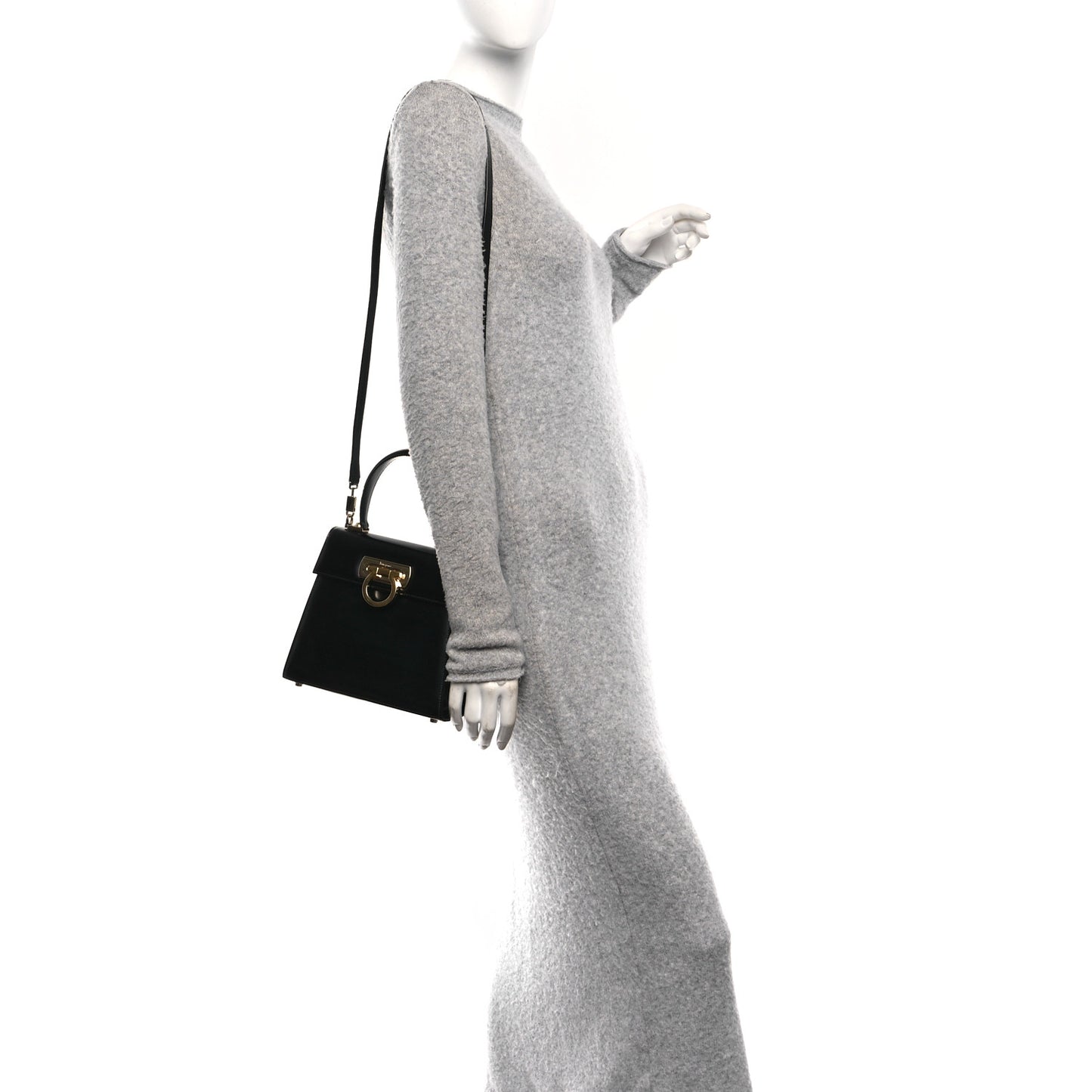 Hammered Calfskin Small Iconic Top Handle Bag Black