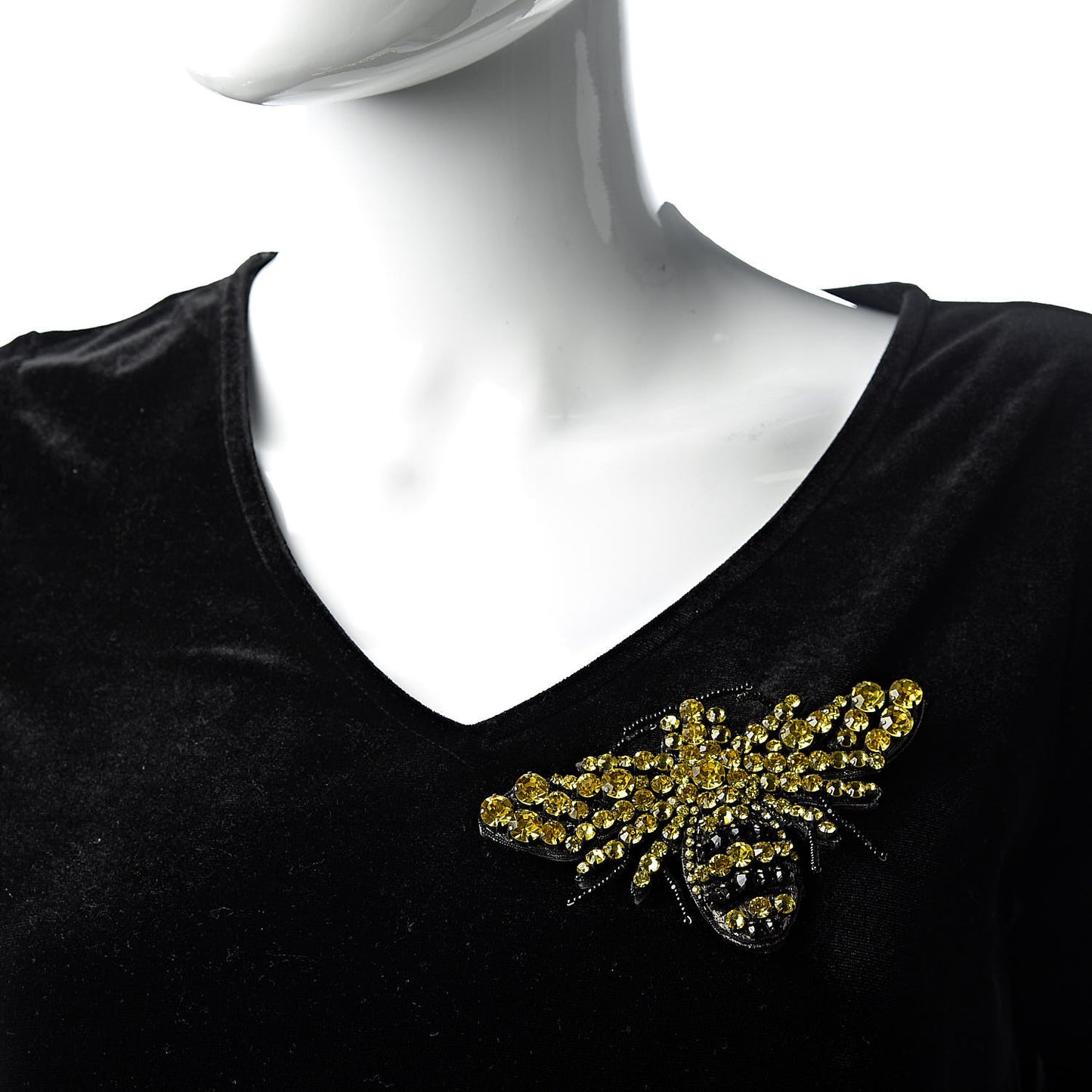 Metal Crystal Bee Brooch Black Yellow