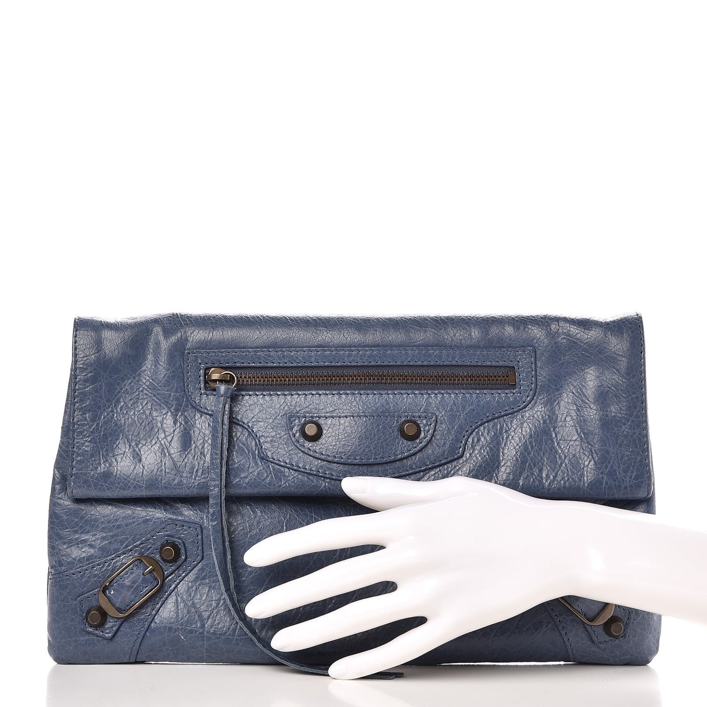 Agneau Classic Hardware Envelope Clutch Bleu Persan