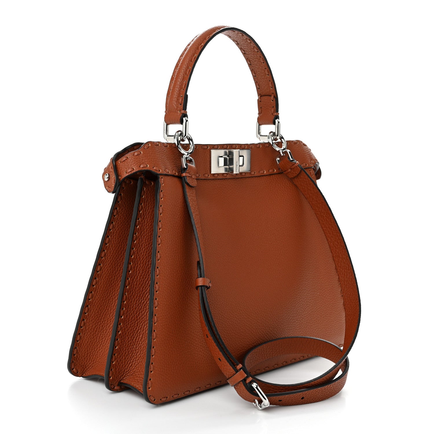 Fendi Cuoio Roma Sellerissima Nappa Sintetica Tape Stitch Medium Peekaboo I SEE U Satchel Brandy 3 of 10