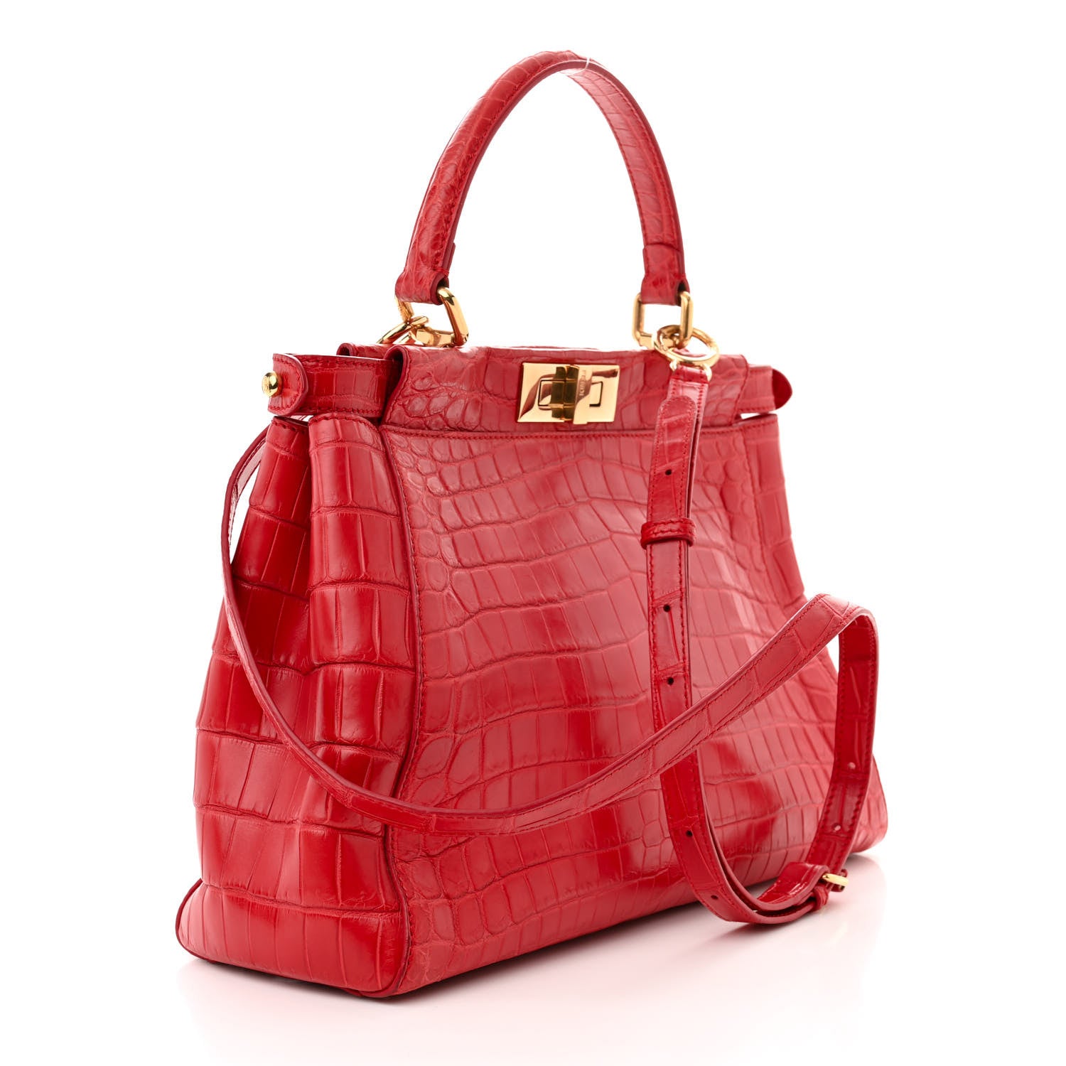 Fendi Shiny Crocodile Shiny Nappa Medium Peekaboo Iconic Satchel Red 3 of 10
