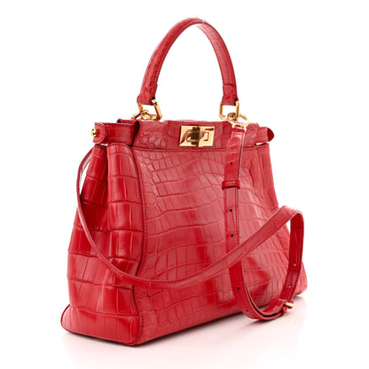 Fendi Shiny Crocodile Shiny Nappa Medium Peekaboo Iconic Satchel Red 3 of 10