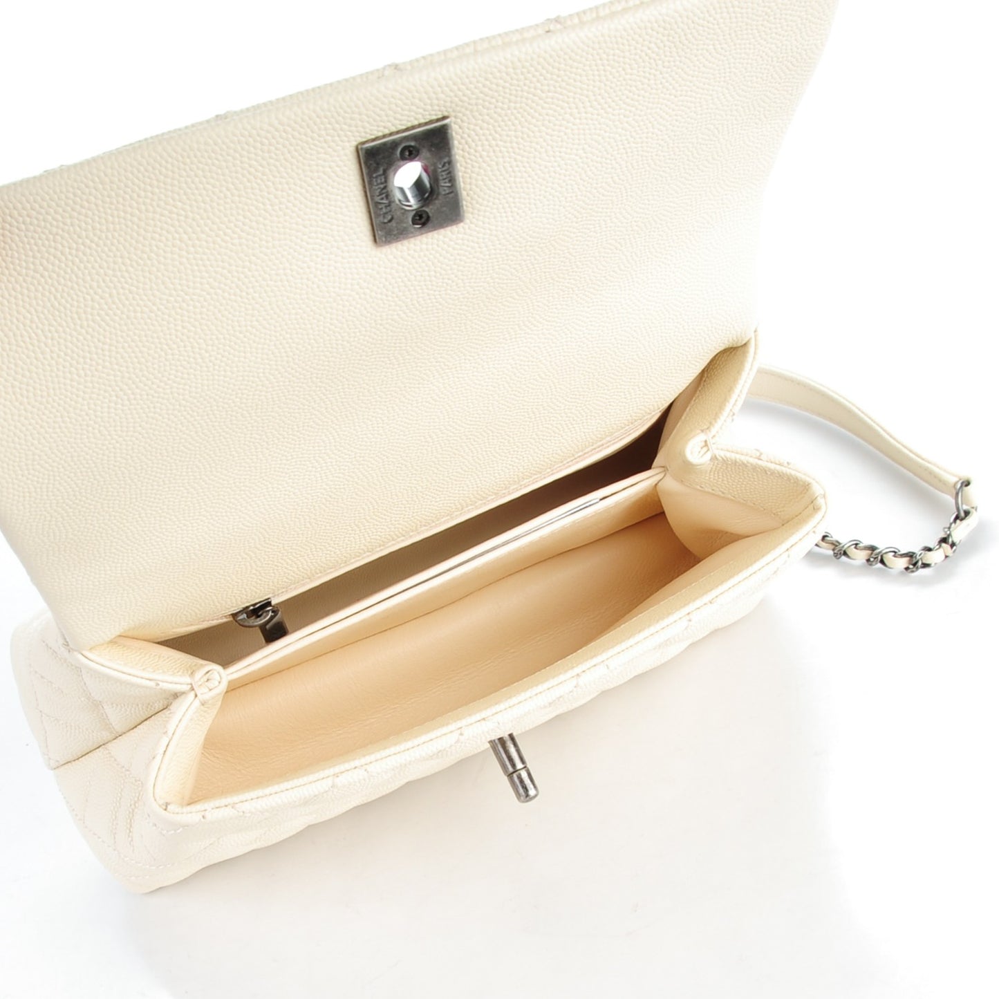 Caviar Lizard Quilted Mini Coco Handle Flap White