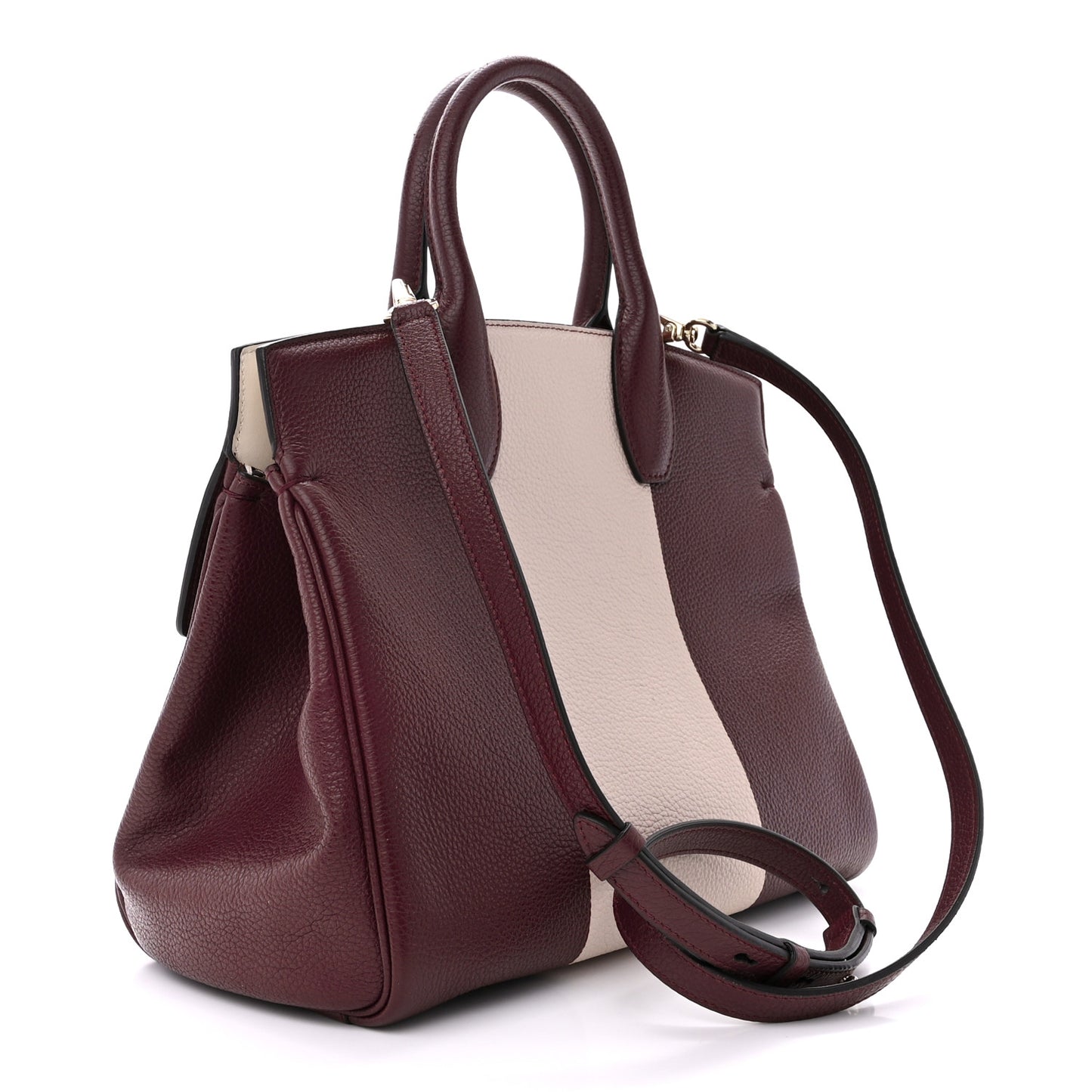 Grained Calfskin Studio Top Handle Bag Burgundy Beige