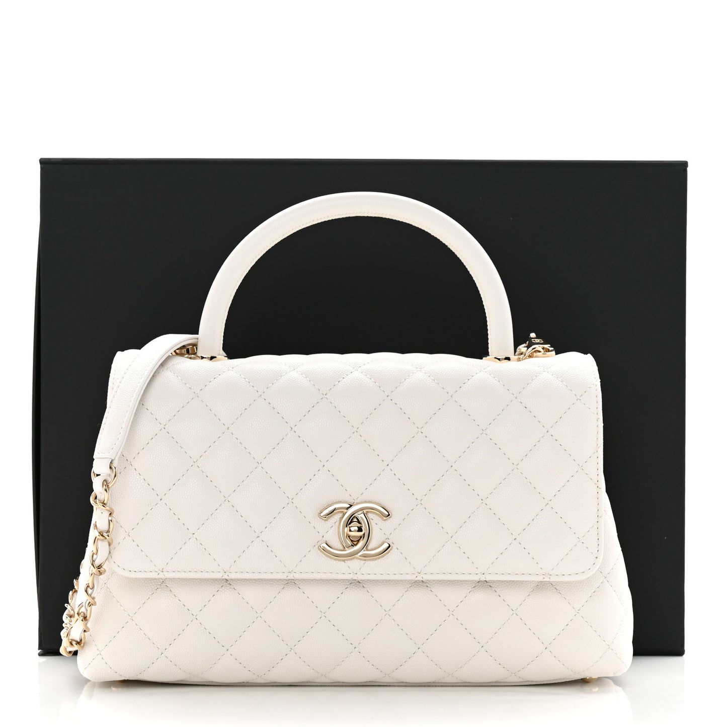 Caviar Quilted Small Coco Handle Flap White