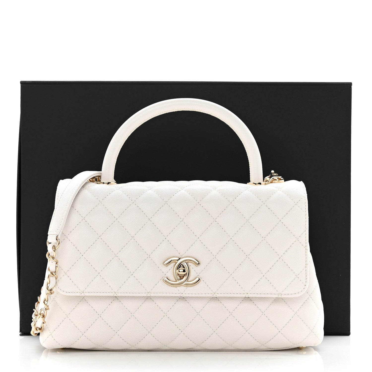Chanel Caviar Quilted Small Coco Handle Flap White 11 of 11