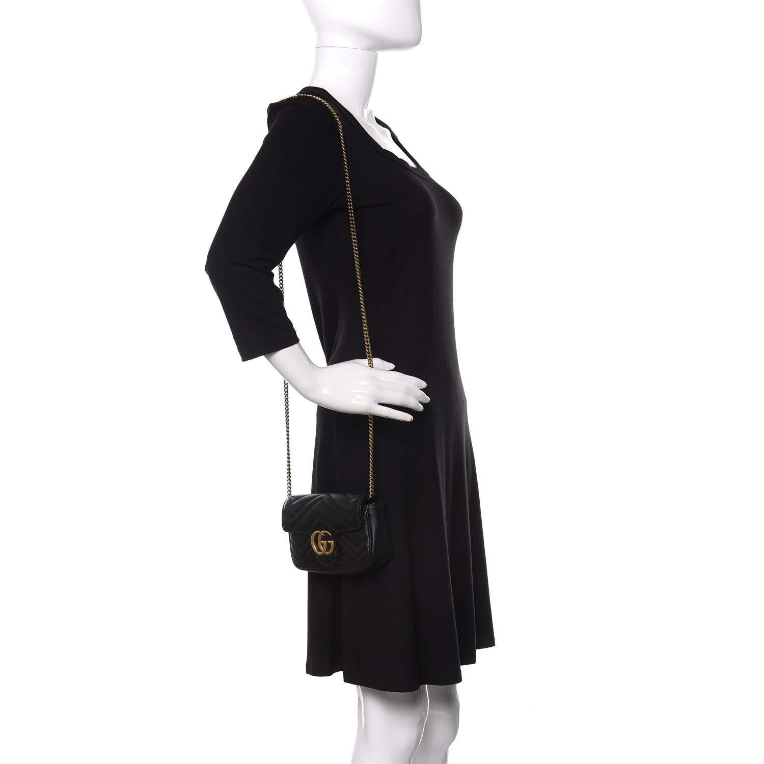 Gucci Calfskin Matelasse Super Mini GG Marmont Shoulder Bag Black 2 of 12