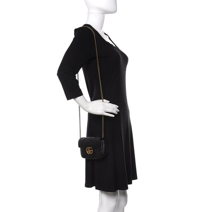 Gucci Calfskin Matelasse Super Mini GG Marmont Shoulder Bag Black 2 of 12