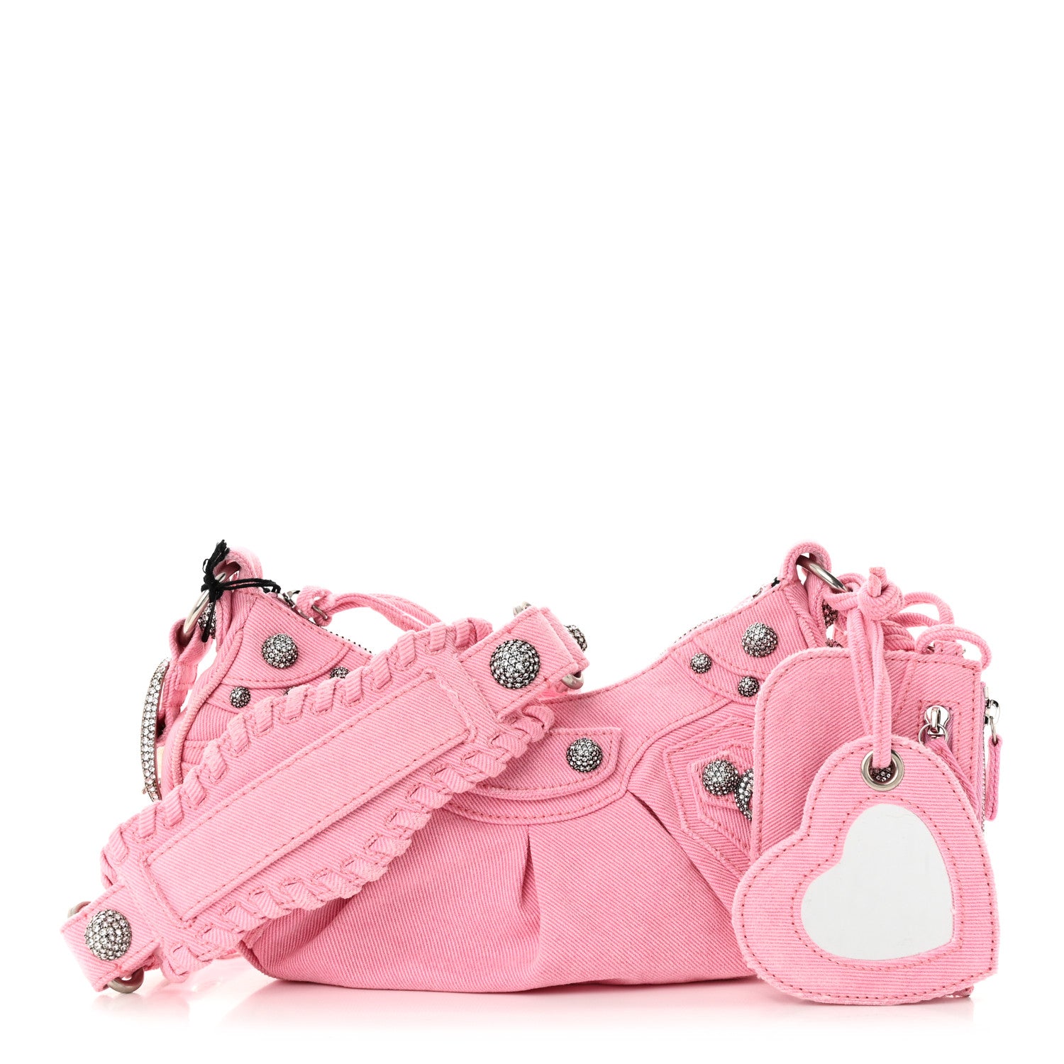 Balenciaga Washed Frayed Denim Crystal Le Cagole Shoulder Bag XS Denim Pink 1 of 10