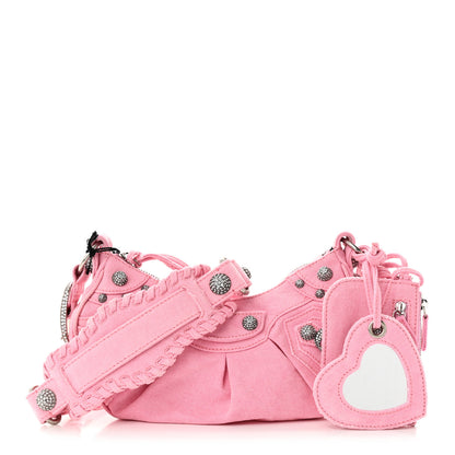 Balenciaga Washed Frayed Denim Crystal Le Cagole Shoulder Bag XS Denim Pink 1 of 10