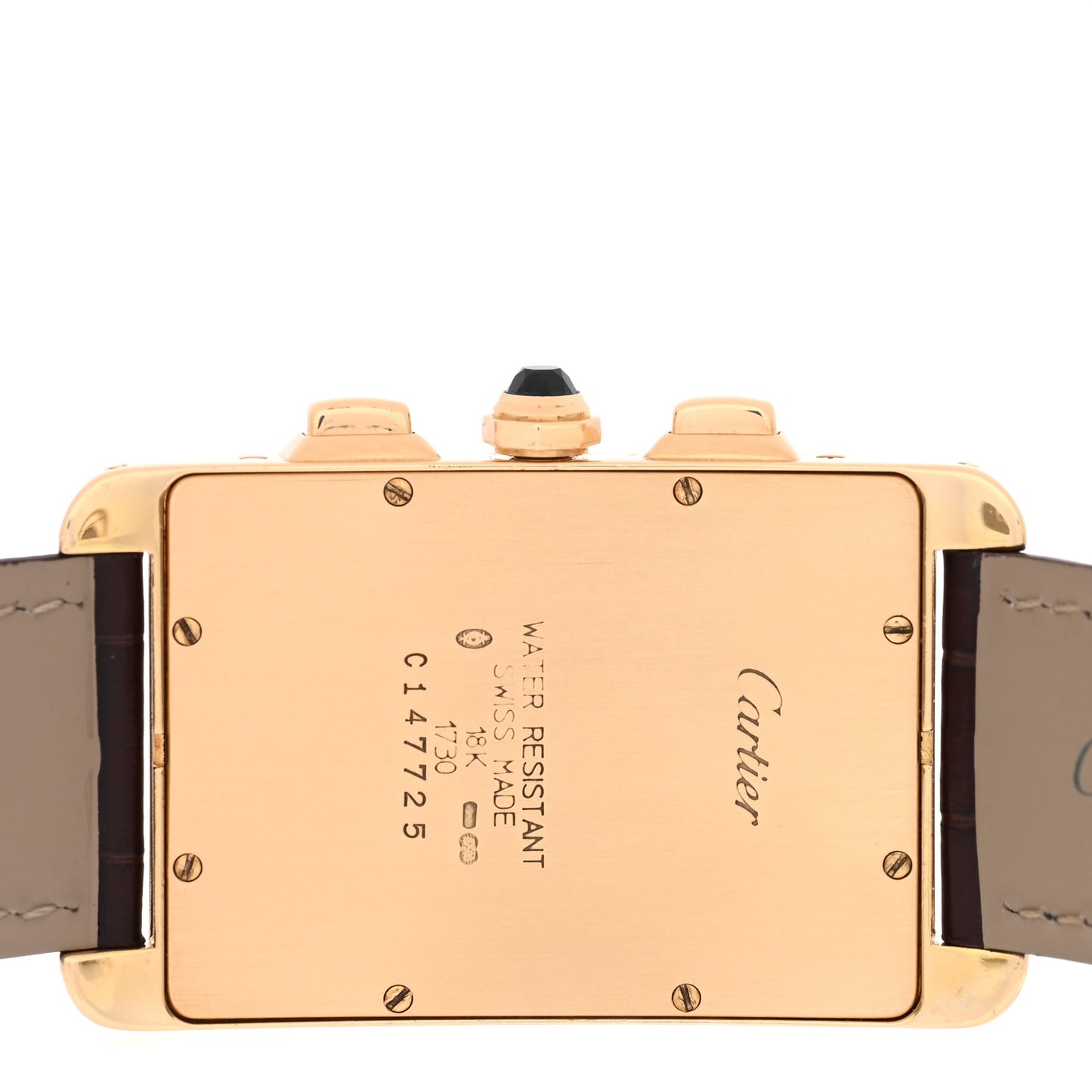 18K Yellow Gold Alligator 26mm Tank Americaine Quartz Watch Brown