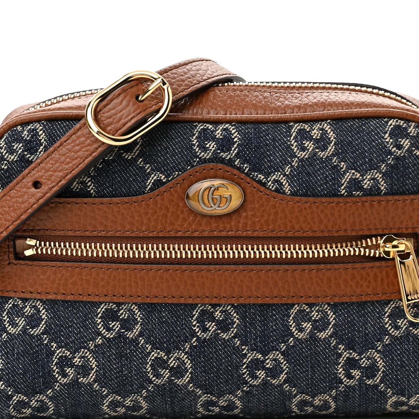New Denim GG Monogram Dollar Calfskin Mini Ophidia Shoulder Bag Blue Tea Cuir Epilog