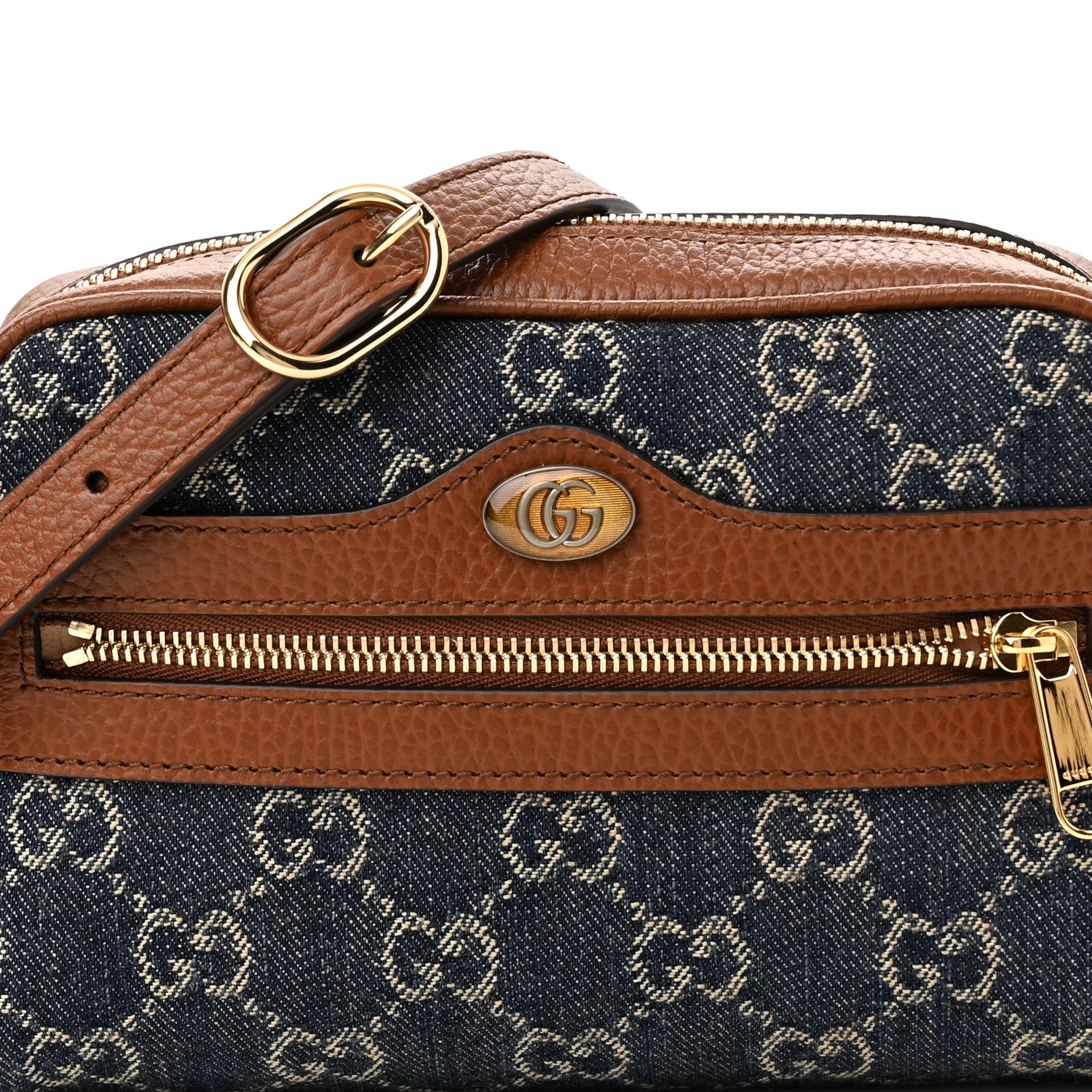 Gucci New Denim GG Monogram Dollar Calfskin Mini Ophidia Shoulder Bag Blue Tea Cuir Epilog 8 of 11