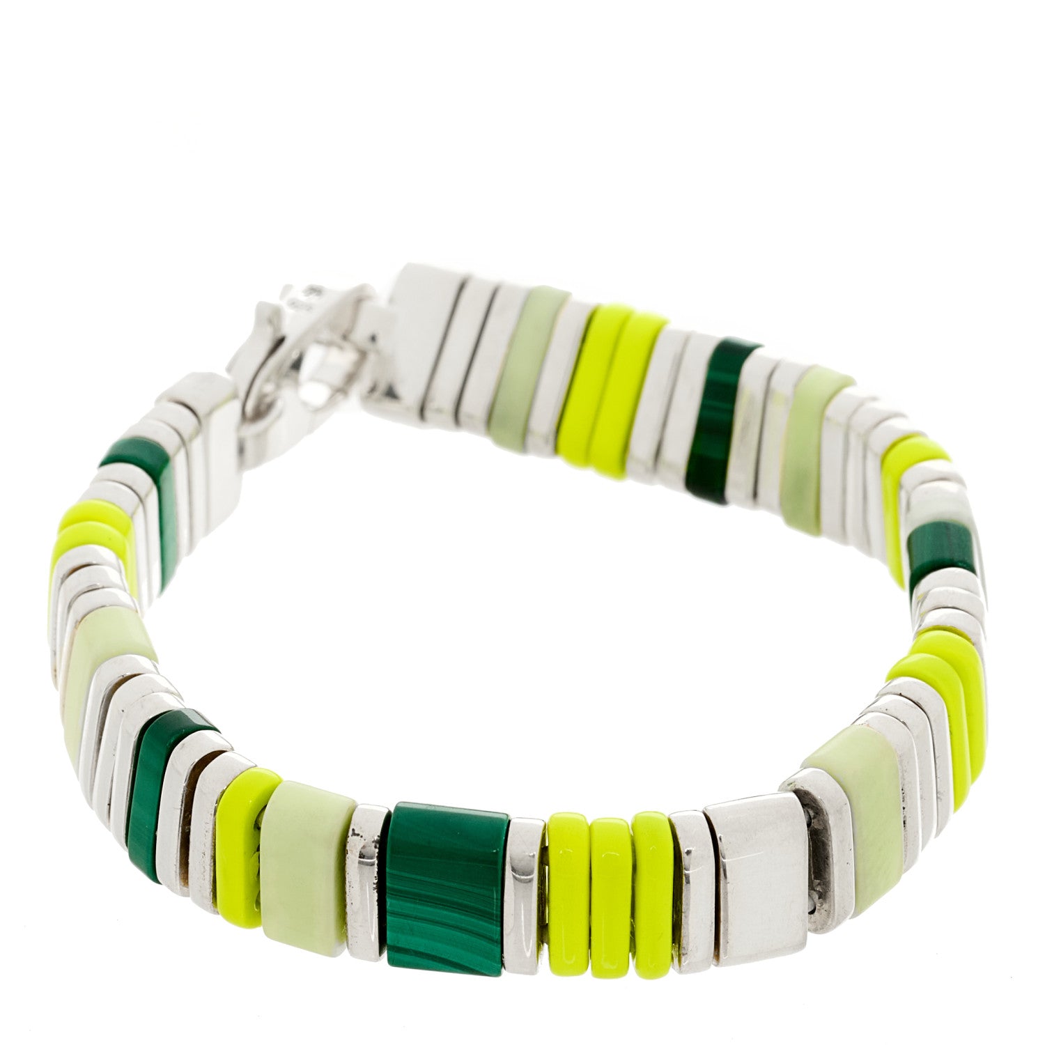 John Hardy Sterling Silver Malachite Lemon Magnesite Enamel Colorblock Bracelet 1 of 3
