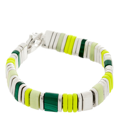 John Hardy Sterling Silver Malachite Lemon Magnesite Enamel Colorblock Bracelet 1 of 3
