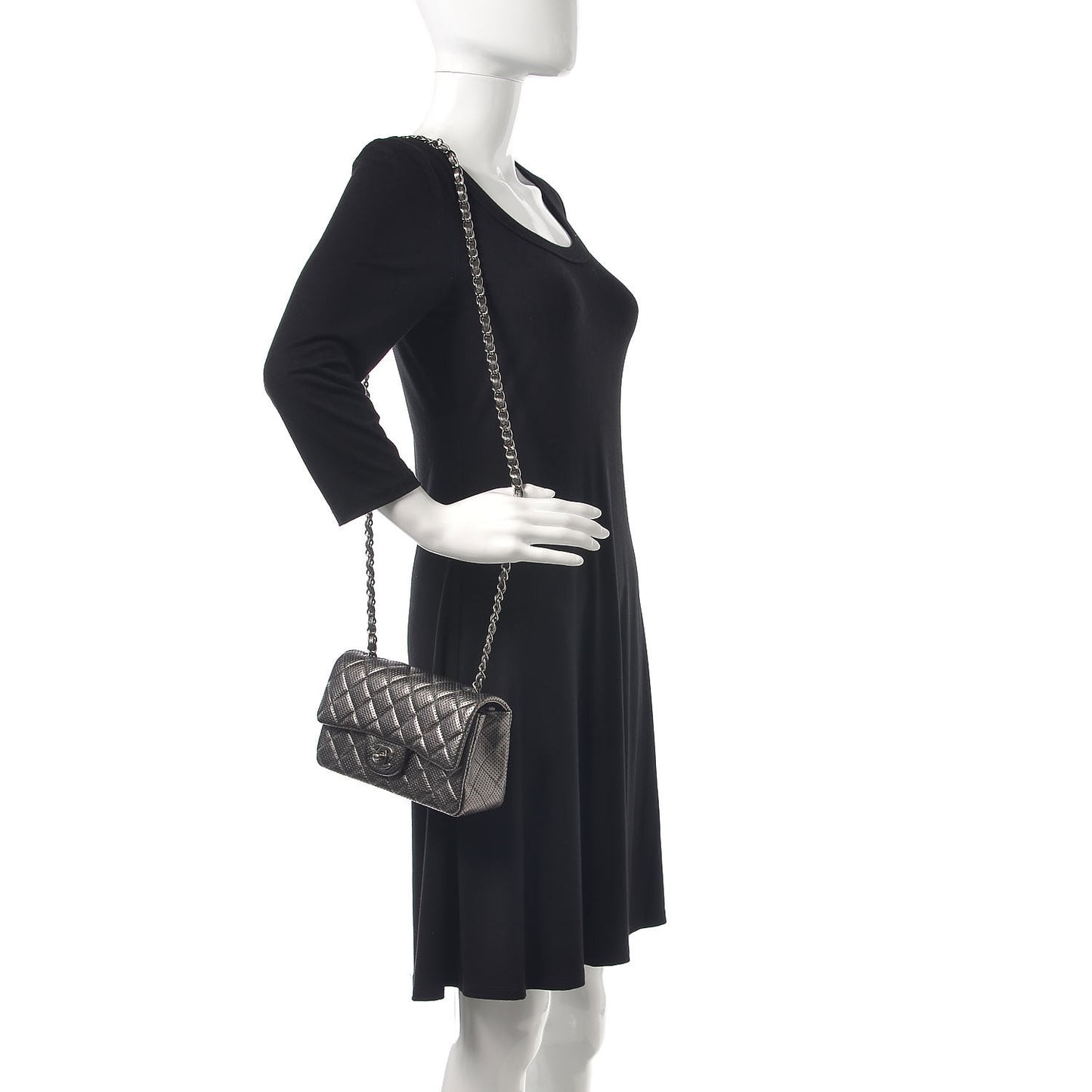 Metallic Lambskin Perforated Mini Rectangular Flap Grey