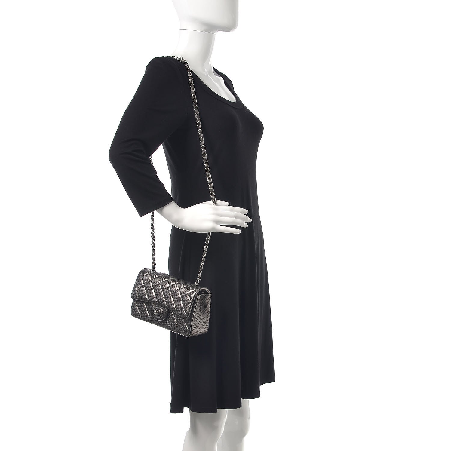 Chanel Metallic Lambskin Perforated Mini Rectangular Flap Grey 2 of 10
