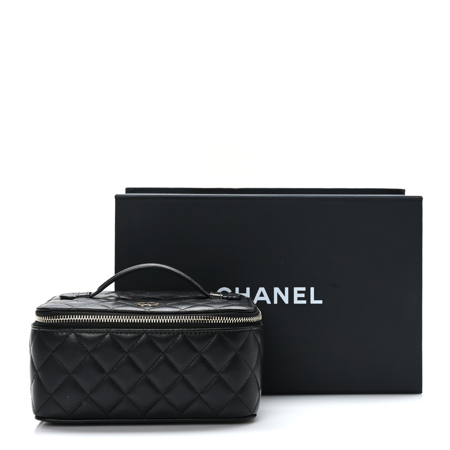 Lambskin Quilted Top Handle Jewelry Case Black