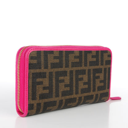 Fendi Zucca Spalmati Vitello Elite Zip Around Wallet Tobacco Ciclamino 3 of 9