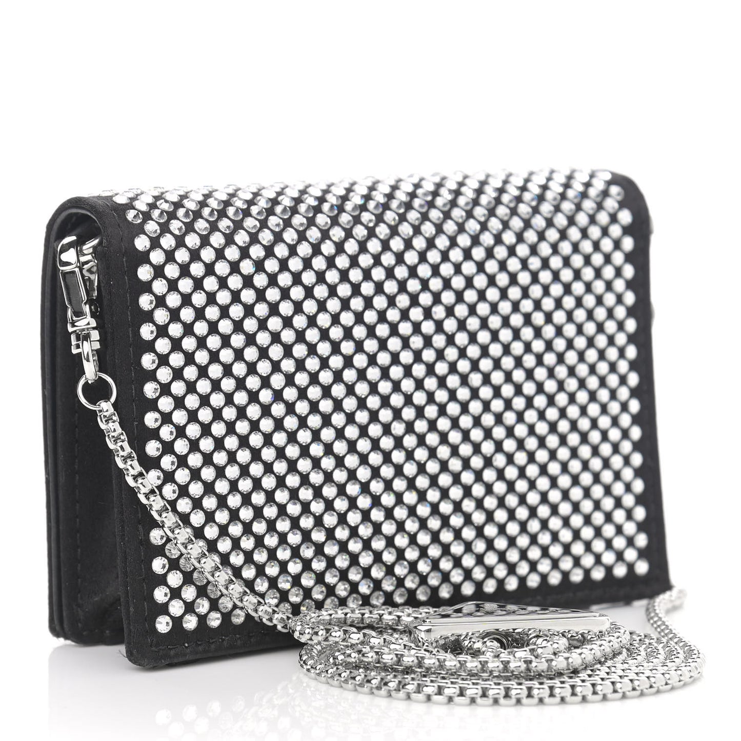 Satin Crystal Metal Triangle Logo Card Holder With Strap Cristal