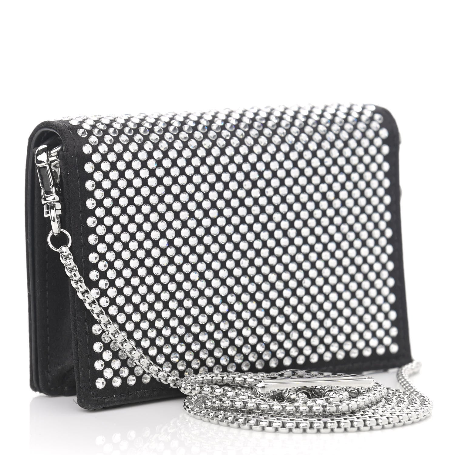 Prada Satin Crystal Metal Triangle Logo Card Holder With Strap Cristal 3 of 10