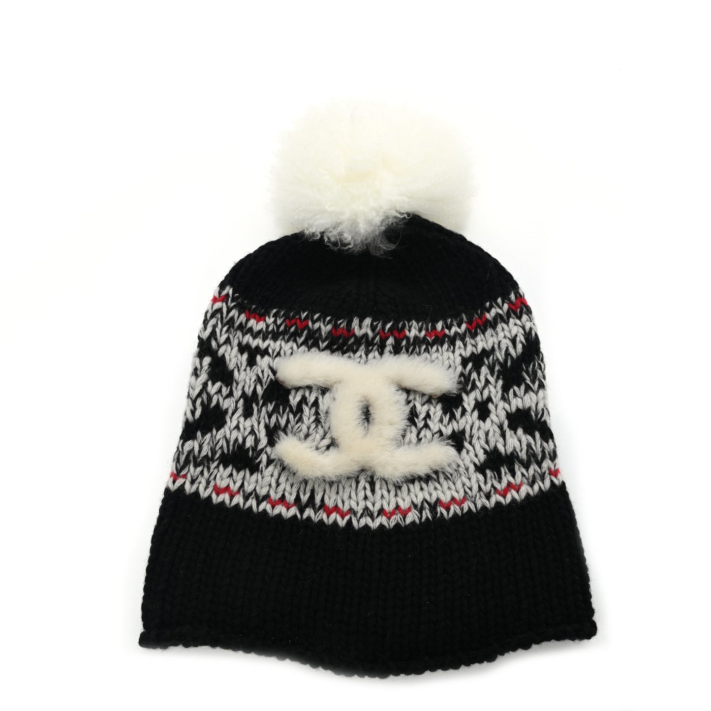 Wool Shearling CC Beanie Hat Black Multicolor