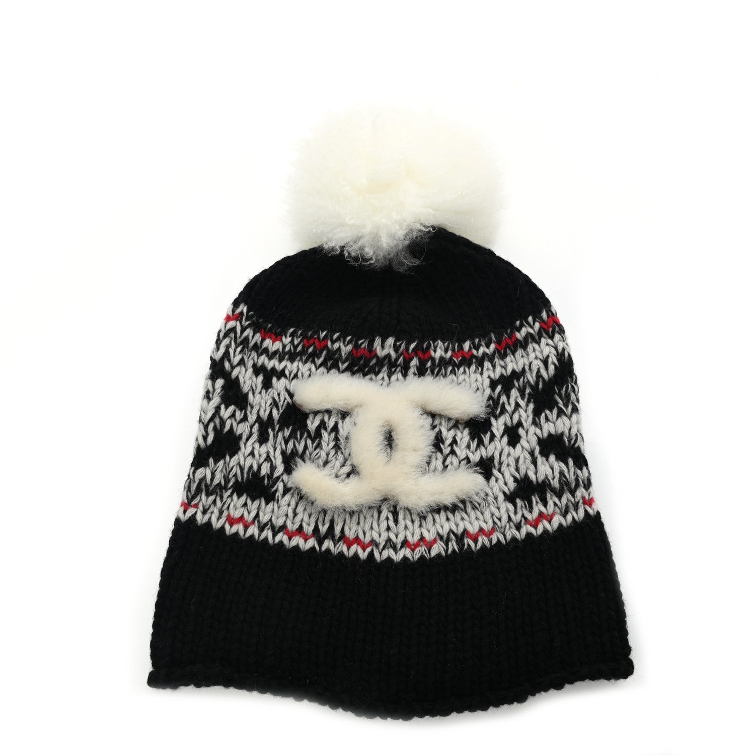 Chanel Wool Shearling CC Beanie Hat Black Multicolor 1 of 5