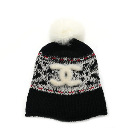 Chanel Wool Shearling CC Beanie Hat Black Multicolor 1 of 5