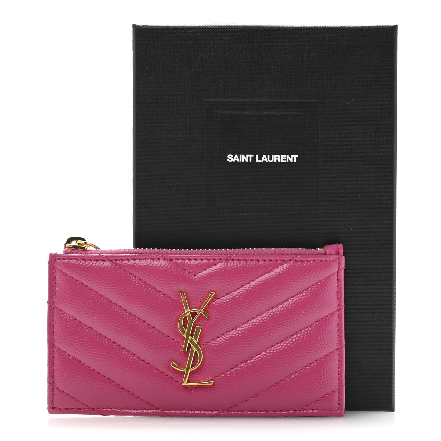 Grain De Poudre Matelasse Chevron Monogram Fragments Zippered Card Case Fresh Fuxia