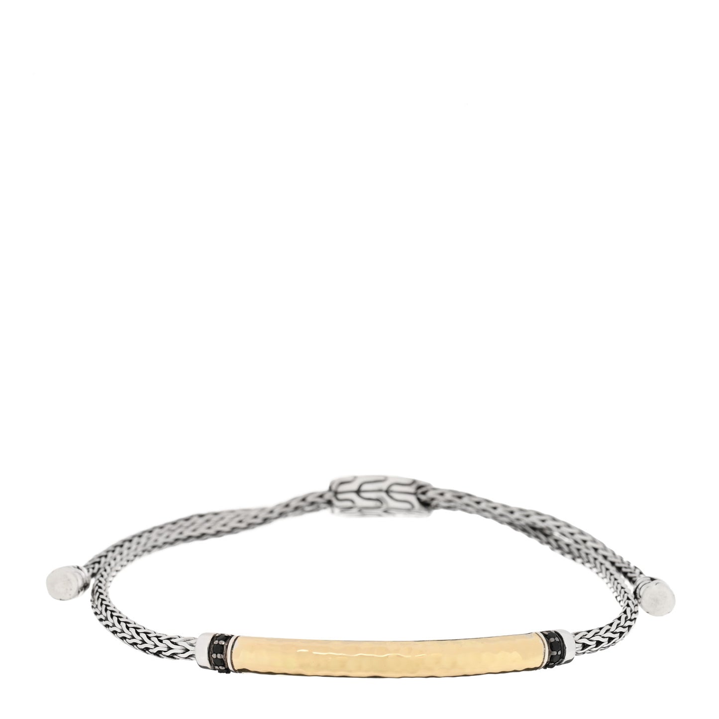 Sterling Silver 18K Yellow Gold Black Spinel Palu Hammered Station Slide Bracelet