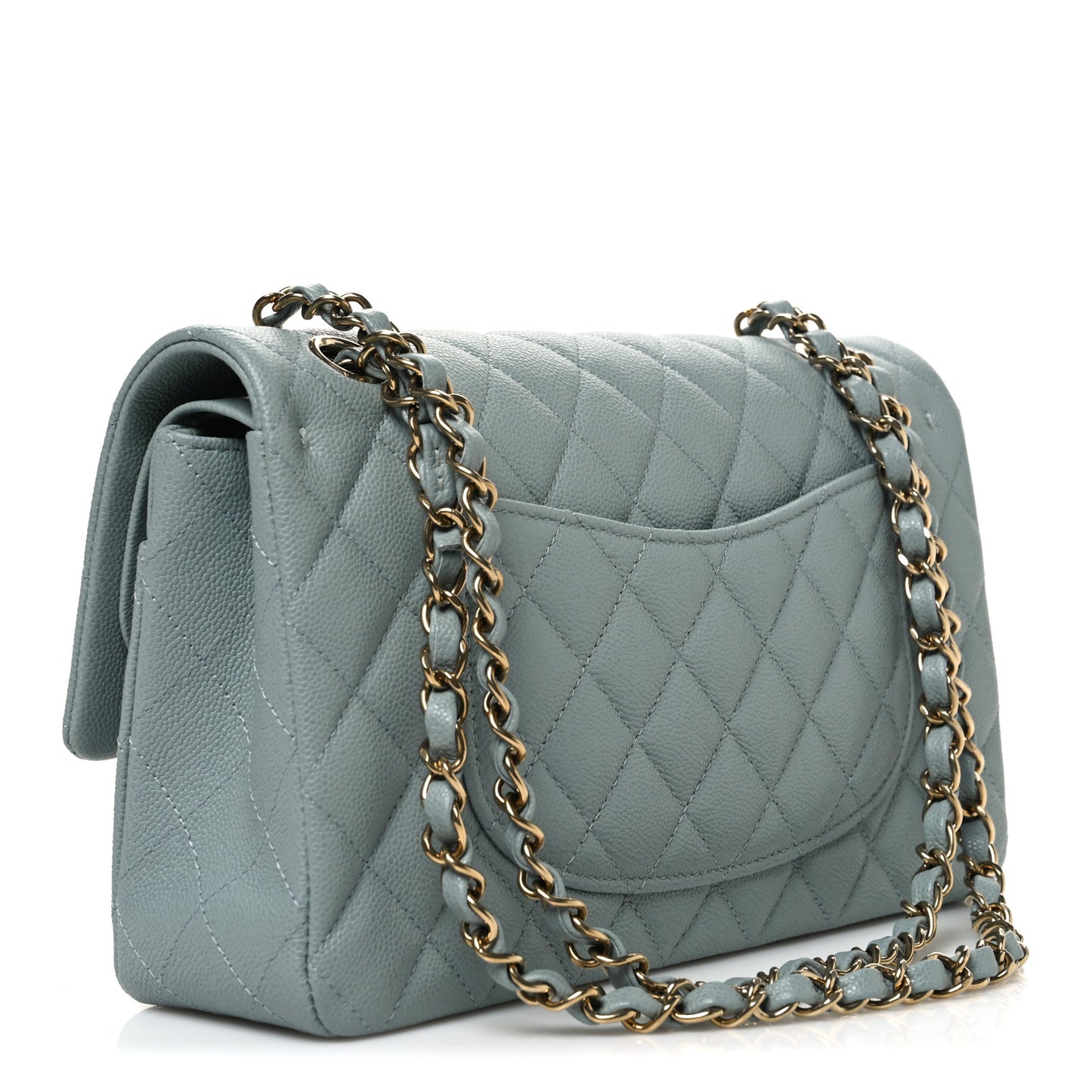 Caviar Quilted Medium Double Flap Light Green