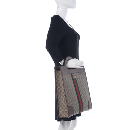 Gucci GG Supreme Monogram Textured Calfskin Web Medium Ophidia Slip Handle Tote Beige Ebony New Acero 2 of 9