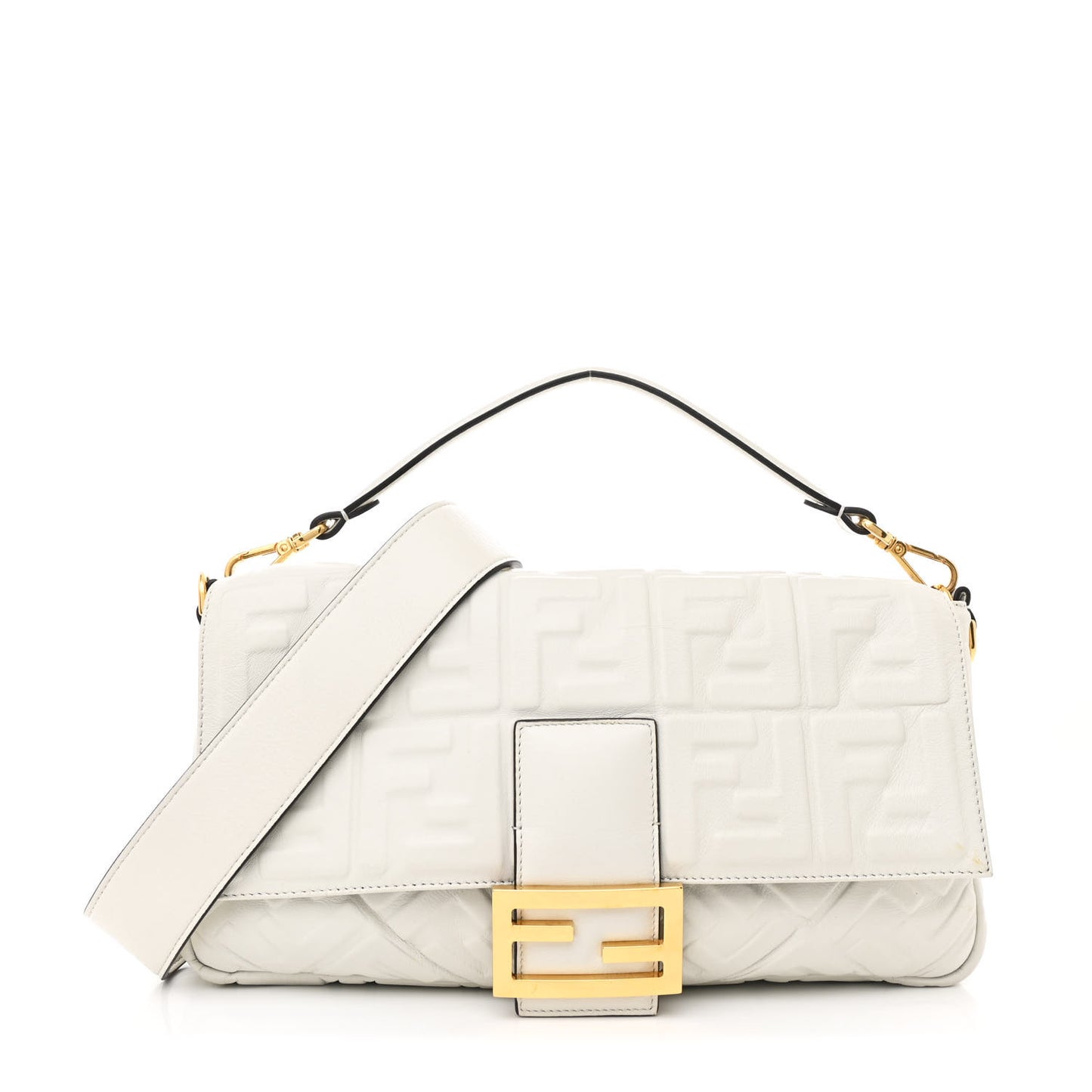 Nappa FF 1974 Embossed Large Baguette White
