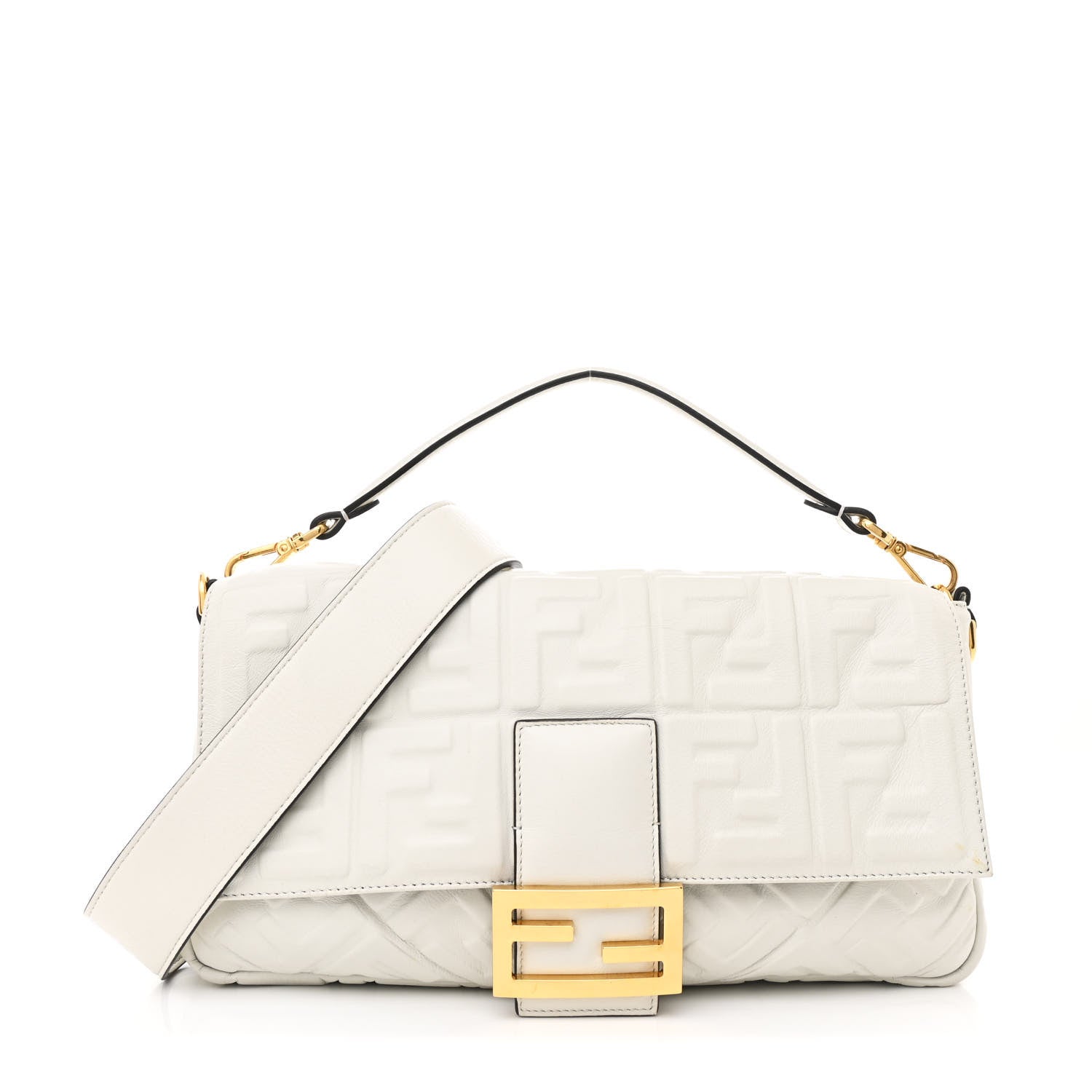 Fendi Nappa FF 1974 Embossed Large Baguette White 1 of 11
