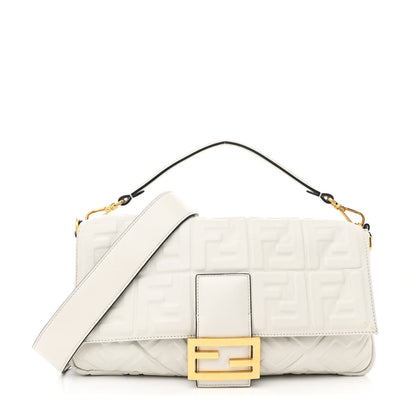 Fendi Nappa FF 1974 Embossed Large Baguette White 1 of 11
