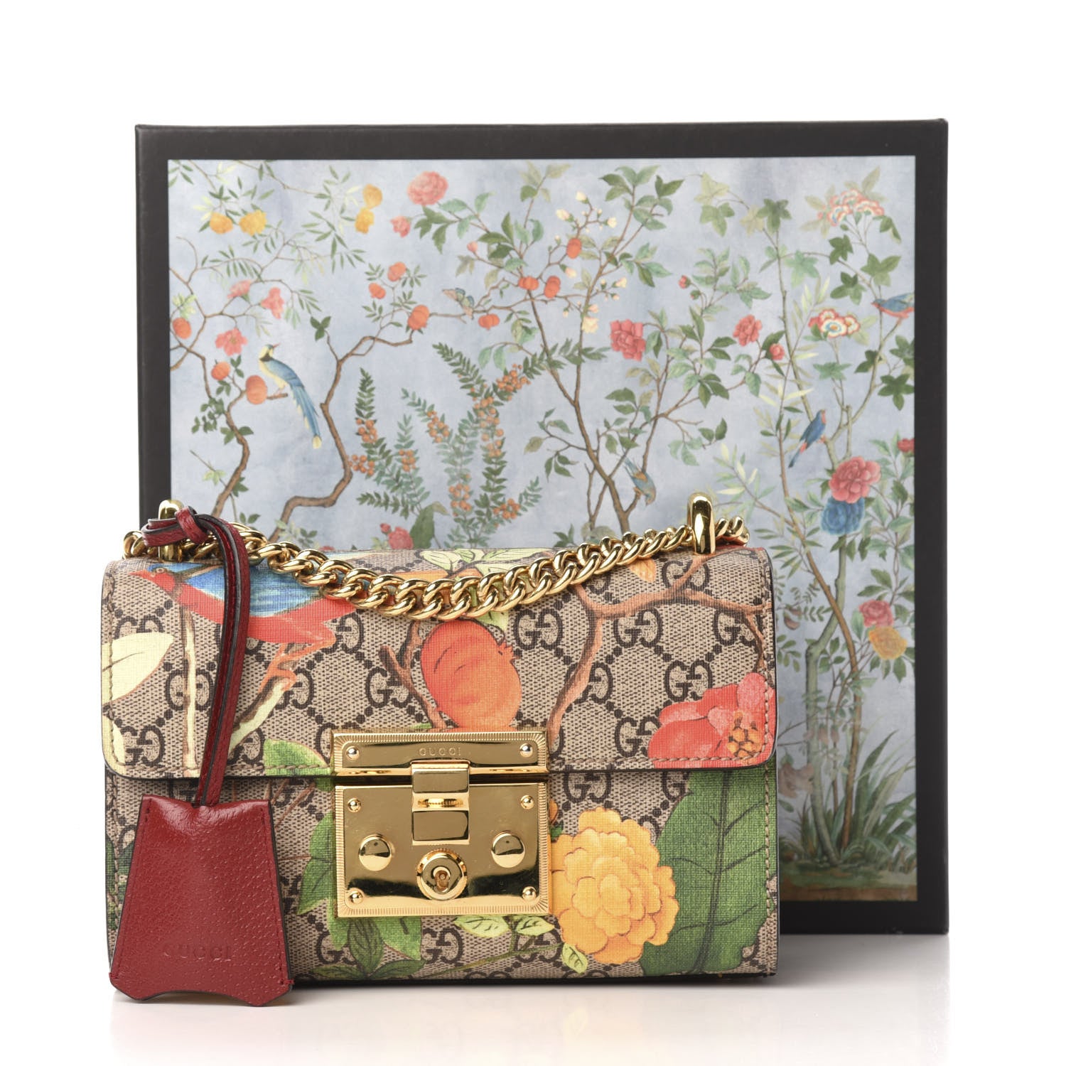 Gucci GG Supreme Monogram Tian Small Padlock Shoulder Bag Beige Multicolor New Acero 16 of 16