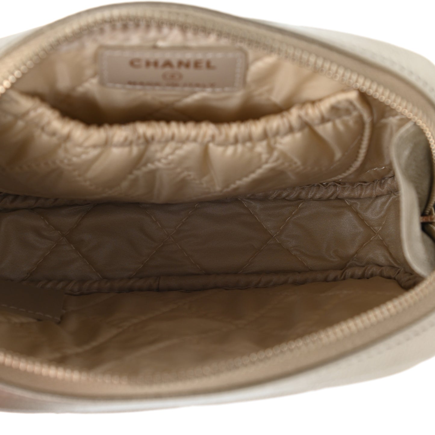 Metallic Caviar Quilted Small Curvy Pouch Cosmetic Case Gold