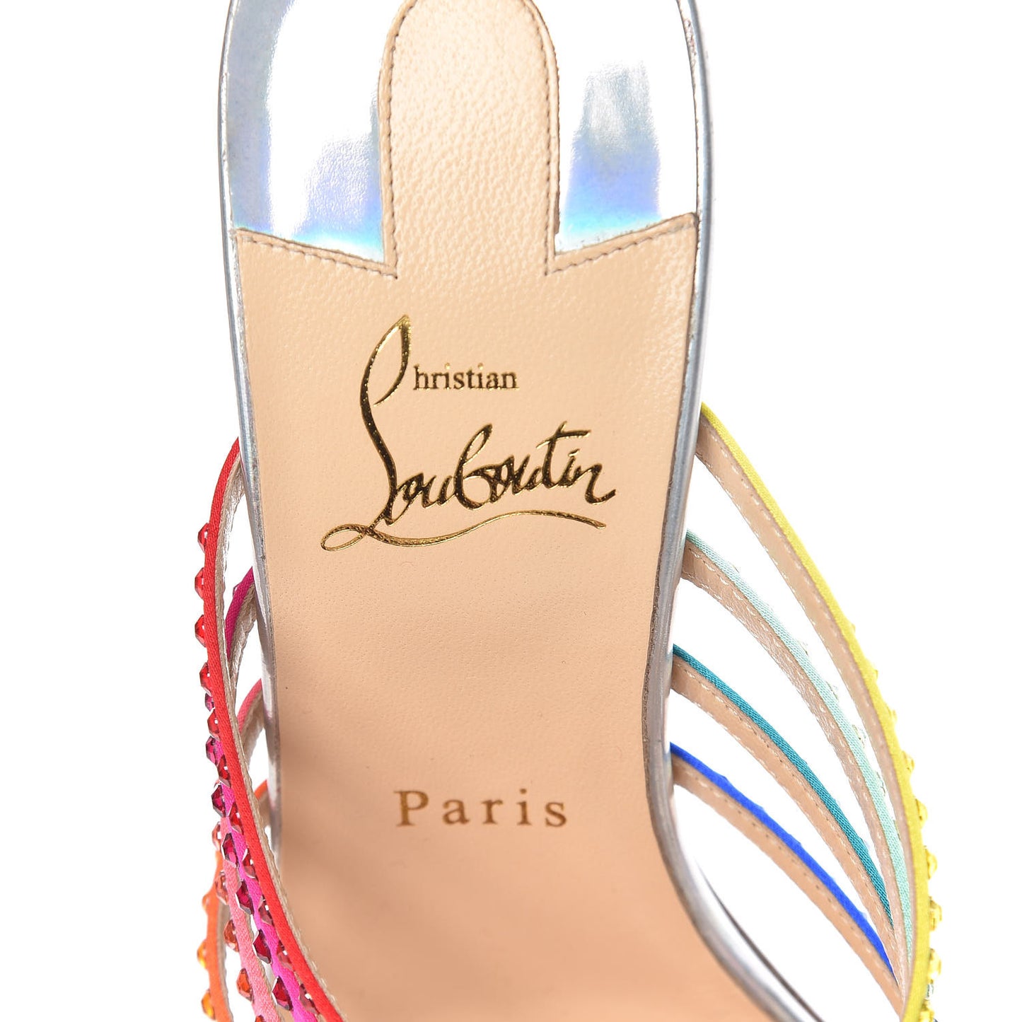 Specchio Calfskin Crystal Marthastrass 100 Slide Sandals 40 Silver Multicolor
