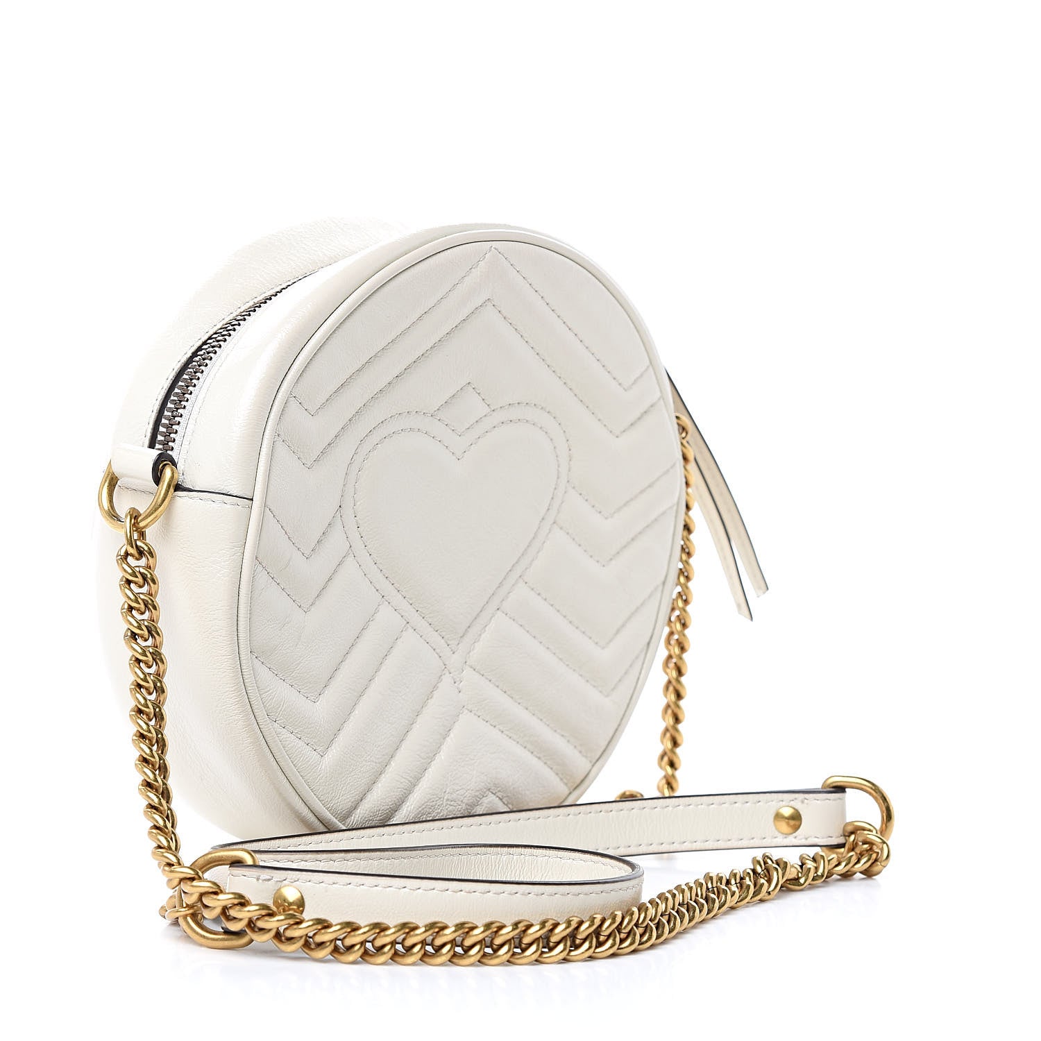 Gucci Calfskin Matelasse Mini GG Marmont Round Shoulder Bag White 3 of 10