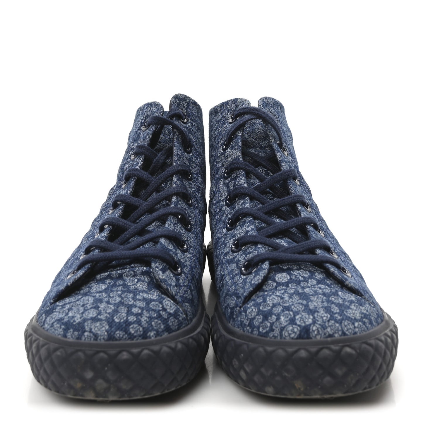 Printed Denim Quilted High Top Sneakers 37.5 Dark Blue